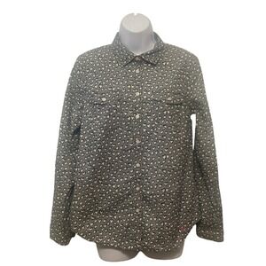 Talbots Womens Shirt Size 8 Black White Heart Print Button Down Long Sleeve